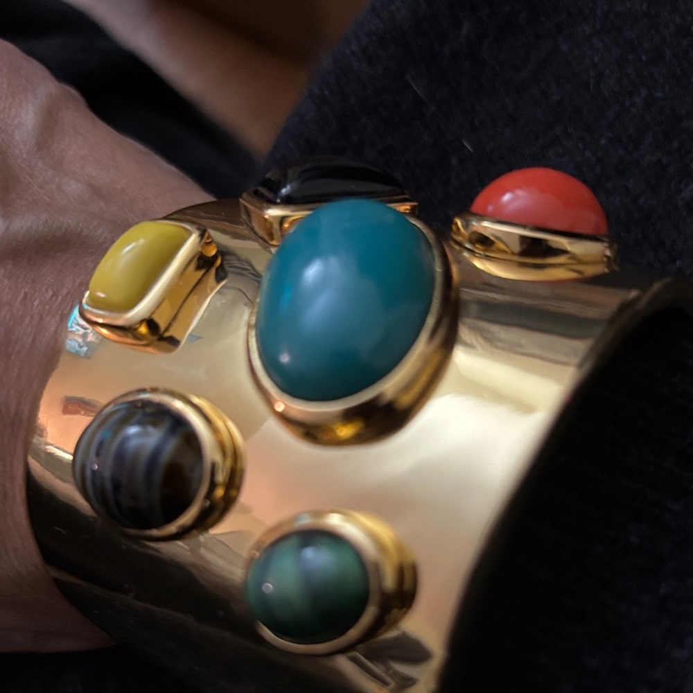 Gold Cuff Bracelet with Colorful Stones